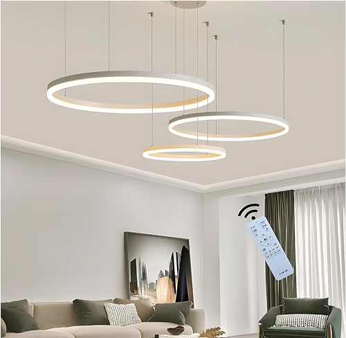 BEHWU LED Pendelleuchte Dimmbar, Wohnzimmerlamp, Moderne Ring-Hängeleuchte 3000K-6000K, Pendellampe LED Leuchtring Wohnzimmer Esszimmer Hängelampe, Aluminium Kronleuchter Mit Fernbedienung (Color : B von BEHWU