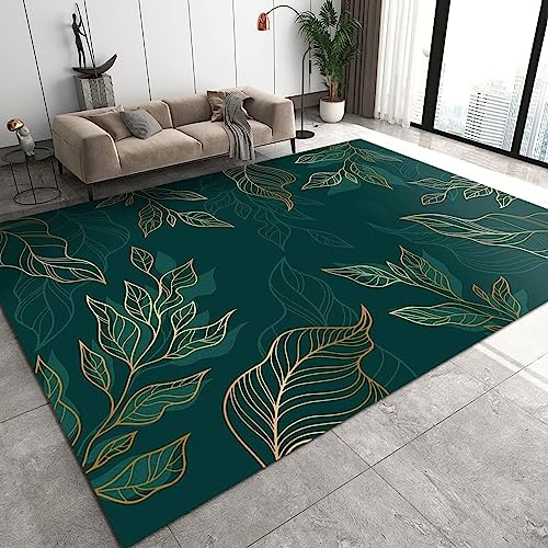 BEIGGA DunkelgrüNe Einfache Wasserpflanze Teppiche Gegend, Goldenen FadenbläTtern rutschfest Großer Teppich, für Eingangsbereich Innen Schlafzimmer Kinderzimmer,160 x 220 cm von BEIGGA