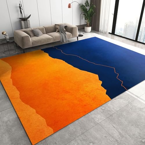 BEIGGA Einfacher Orange-Blauer Spleißen Stil Teppich, Modische Kreative Kunst Großer Teppiche - für Eingangsbereich Innen Schlafzimmer Kinderzimmer,50 x 80 cm von BEIGGA
