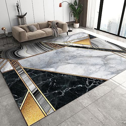 BEIGGA Schwarz-WeißGoldene Marmor Teppiche Gegend, LuxuriöSe Teppiche Mit Geometrischem Goldfoliendruck, für Eingangsbereich Innen Schlafzimmer Kinderzimmer,160 x 220 cm von BEIGGA