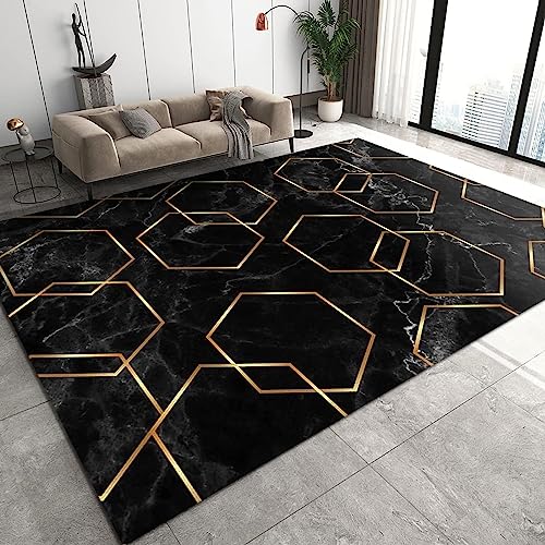 BEIGGA Teppiche Gegend Mit Schwarzem Marmormuster, Teppich Mit Goldenem Geometrischem Muster, für Wohn-Esszimmer-Schlafzimmer-Dekoration,160 x 220 cm von BEIGGA