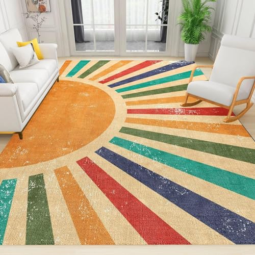 Bunter Regenbogen Der Abstrakten Kunst Teppiche Gegend, Retro-Bohemien Teppich, für Eingangsbereich Innen Schlafzimmer Kinderzimmer,120 x 180 cm von BEIGGA