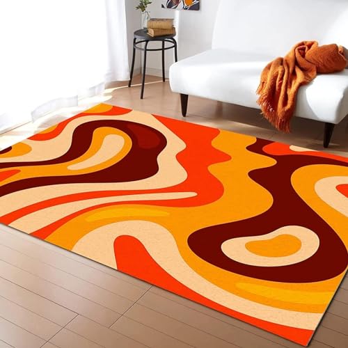 Orange-Rot-Gelb-Strudel-Graffiti Indoor-Teppiche Gegend, Moderne Abstrakte Kunst Pflegeleichte Großer Teppich, Teppich Waschbar Rutschfest - für Wohn-Esszimmer-Schlafzimmer-Dekoration,100 x 150 cm von BEIGGA