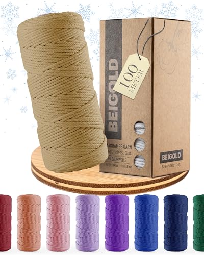 BEIGOLD® Premium Makramee Garn 3mm x 100m - Makramee Honig Gelb - Baumwollgarn Mischgarn zum Knüpfen von Macrame - Rope Garn - Makramee-Garn aus Baumwolle für Kunst DIY Handwerk von BEIGOLD