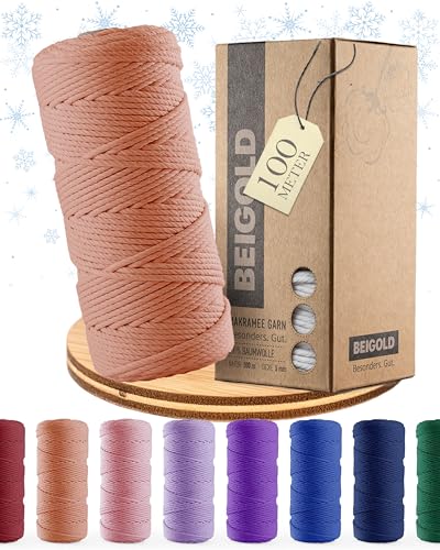 BEIGOLD® Premium Makramee Garn 3mm x 100m - Makramee Lachs - Baumwollgarn Mischgarn zum Knüpfen von Macrame - Rope Garn - Makramee-Garn aus Baumwolle für Kunst DIY Handwerk von BEIGOLD