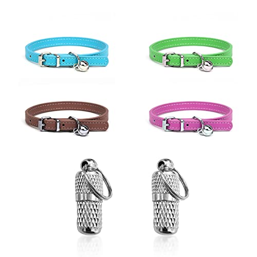 4er-Pack Hundehalsbänder aus Leder mit Glocke, verstellbar, Sicherheitsschnalle, Schnellverschluss, niedliche Kätzchenhalsbänder (4 Farben) von BEIIEB