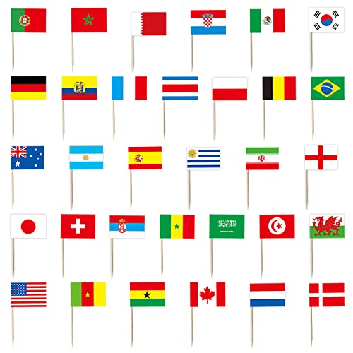 96 Zahnstocherflaggen, WM Top 32, 32 Länder, geeignet für WM Partys, Restaurants, Bars, Zahnstocher mit Flaggen von BEIIEB