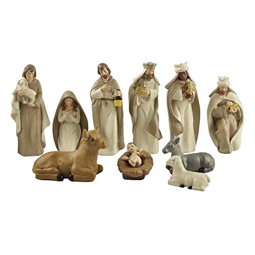 BEIJIALY 10-teiliges Krippenfiguren-Set aus Kunstharz, Weihnachtskrippe-Figur, Dekoration der Heiligen Familie, Tischdekoration aus Kunstharz, Weihnachts-Sammelfiguren, Statuen-Dekoration für(Harz) von BEIJIALY