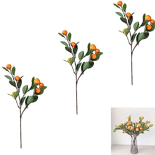 BEIJIALY 3 Stück Künstliche Mandarinenzweige, Künstliche Mandarinenstiele mit Grünen Blättern, Künstliche Orangenzweige für Vasen, Künstliche Orangenzweigblume für Arrangements,(Orange) von BEIJIALY