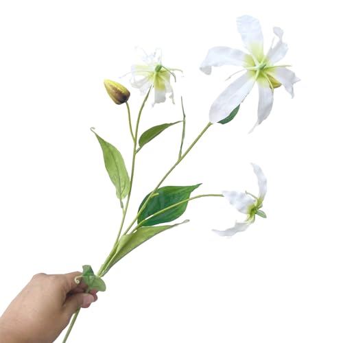 BEIJIALY 3 Stück Kunstblumen-Spray, Fühlt Sich Echt An, Kunstblumen-Spray, Künstliche Gloriosa-Lilienblumen, Künstliche Flammen-Lilienblumen, Frühlingssträuße, Künstliche(Weiß) von BEIJIALY