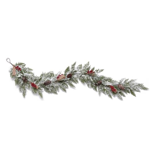 BEIJIALY 5FT Weihnachtsgirlande aus Zedernholz, Mattierte Kieferngirlande, Grüne Verschneite Kieferngirlande mit Tannenzapfen, Roten Beeren, Weihnachtsgirlande, Dekoration für Zuhause,(Grün) von BEIJIALY