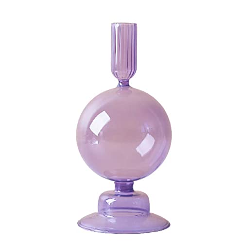 BEIJIALY Glas-Kerzenhalter, Kerzenständer, Glas-Kerzenständer, Gewellte Kerzenhalter, Glasvasen-Dekor für Zuhause, Party, Hochzeit, Tischdekoration(Lila 2) von BEIJIALY