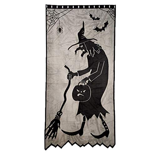 BEIJIALY Halloween-Spitzen-Fenstervorhang, Schwarze Spitzenvorhänge, Hexen-Türvorhang, Paneel-Dekor, Gruselige Spitzen-Türvorhangpaneele für Halloween-Feiertagsparty-Dekoration(Schwarz) von BEIJIALY