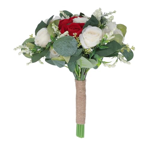 BEIJIALY Hochzeitssträuße für Braut und Brautjungfer, Künstlicher Kunstblumenstrauß, Romantischer Brauthandstrauß für Feier, Zeremonie, Jubiläumsparty(Rot) von BEIJIALY