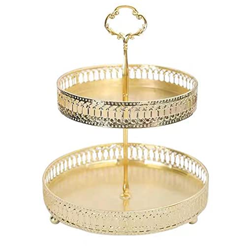 BEIJIALY Kuchenständer, Runder Cupcake-Halter aus Metall, Doppellagiges Gebäcktablett, Dekorativer Kupfer-Gold-Keks-Dessert-Display-Turmteller für Hochzeit(Ausgehöhlte vertikale Maserung) von BEIJIALY