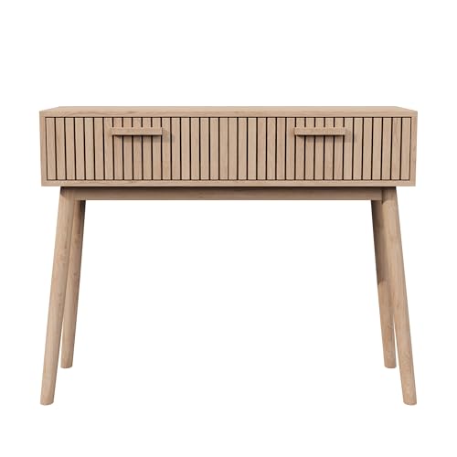 BEIJIALY Moderner Boho Computertisch mit Aufbewahrung Holzeingangstisch mit 2 gerippten Schubladen,PC Tisch,Bürotisch für Büro,Wohnzimmer,Höhe 80cm,Home Office von BEIJIALY