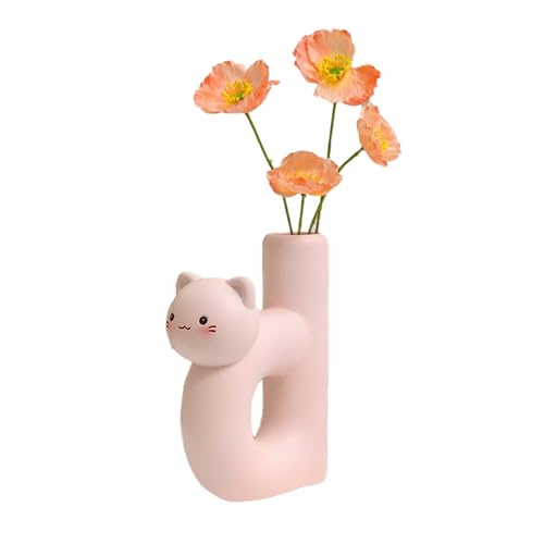BEIJIALY Nordische Katzenvase für Blumen, Katzenförmige Keramik-Blumenvase, Einzigartige Kätzchen-Dekoration, Niedliche Katzen-Blumenvase, Dekorative Boho-Vase für Tischdekoration(Rosa) von BEIJIALY