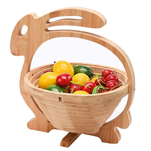 BEIJIALY Obstkorb aus Holz, Geschenkkorb für Trockenfrüchte, Faltbarer Obstkorb, Zusammenklappbarer Obst- und Gemüsekorb aus Bambus, Zusammenklappbarer Brothalter, Obstschalenhalter für(Kaninchen) von BEIJIALY