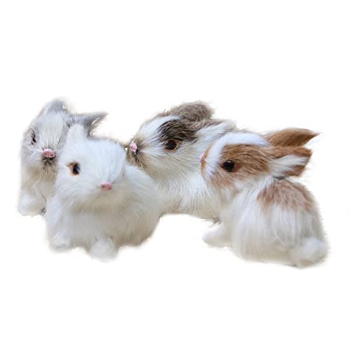 BEIJIALY Packung mit 4 Entzückenden Osterhasen-Kaninchen-Dekorationen, Osterhasen-Figuren, Verschiedene Realistische Miniatur-Pelzkaninchen-Figuren, Mini-Pelzhasen-Ostern-Foto-Requisiten(Weiß) von BEIJIALY