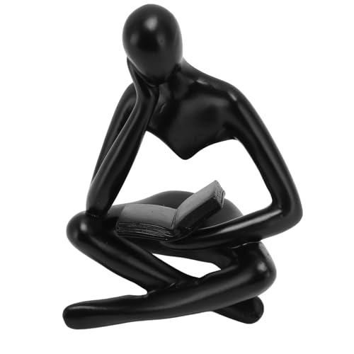 BEIJIALY Sitzende Denker-Statue, Abstrakte Skulptur, Denker-Lesestatue, Kunstharz, Sitzende Figur, Abstrakte Kunst, Ornament für Wohnzimmer, Schrankdekoration(Schwarz) von BEIJIALY