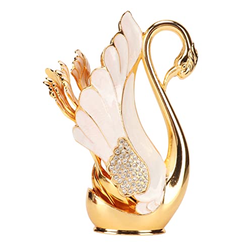 BEIJIALY Swan Base Holder Innovatives Gold-Kaffeegeschirr-Set mit Glatteren Kanten und 6 Gabeln oder Löffeln, Metall-Kaffeelöffel-Gabel-Organizer für Bistros, Bars, Partys(Goldene weiße Löffel) von BEIJIALY