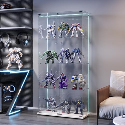 BEIJIALY Vitrine aus Glas mit LED, Sammlervitrine mit 2 Türen und 4 transparenten Regalen, Glasvitrine mit Schloss für Figuren, Barschrank für Wohnzimmer von BEIJIALY