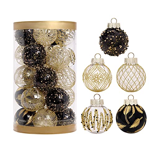 BEIJIALY Weihnachtskugel-Ornamente, 25er-Set, Weihnachtsbaumschmuck, Bruchsichere, Durchsichtige Kunststoff-Weihnachtsdekoration, Glitzernde Farbige Hängeanhänger für(Schwarz) von BEIJIALY