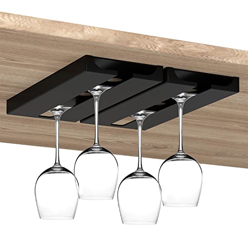 PEKIALY Weinglas Halter, Kunststoff-Weinglas Regal, kein Bohren Weinglas Halter Unter Schrank, Hängendes Stemware-Rack Organizer Gläser Aufbewahrung Bügel für Bar-Schrank-Küche(Schwarz 2 Stk) von BEIJIALY