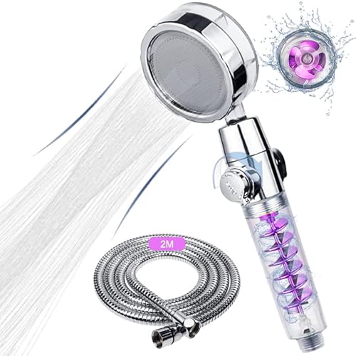 BEIJE Duschkopf, Duschkopf mit Schlauch 2m, Duschkopf Wassersparend Druckerhöhend mit Turbo Propellerventilator & Stop Taste, 360° Drehbarer Handbrause Hochdruck Duschbrause für Baden & Spa - Violett von BEIJIE