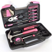 39-teiliger rosafarbener Werkzeugkasten für Frauen, komplettes und tragbares DIY-Set mit Zange, Hammer, Schraubendreher – ideal für Heimarbeiten und von BEIJIYI