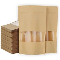 Beijiyi - Packung mit 200 Kraft-Lebensmittelbeuteln mit Fenster, 12 x 20 cm, wiederverwendbare Kraft-Reißverschlussbeutel, wasserdichte von BEIJIYI
