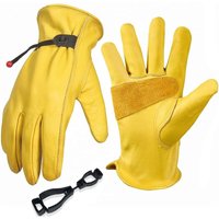 Gartenhandschuhe für Herren/Damen, Arbeitshandschuhe aus Rindsleder, dornen- und schnittfeste Gartenhandschuhe – Gelbe Verdickung von BEIJIYI