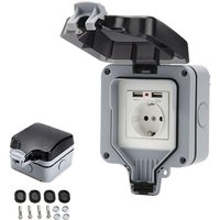 IP66 Wasserdichte Steckdose mit USB-Anschlüssen Außensteckdose mit Abdeckung Wandsteckdose Box für Garten Garage Schwimmbad von BEIJIYI