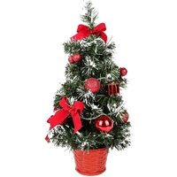 Leuchtender künstlicher Weihnachtsbaum mit weißem Schnee, 40 cm, kleiner Tisch-Weihnachtsbaum, LED-Lichtgirlanden mit Schleife und Tannenzapfen für von BEIJIYI