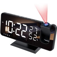 Projektor-Wecker mit Radio, Digitaluhr, USB-Radiowecker mit Doppelalarm und 7-Zoll-LED-Spiegelbildschirm, Schlummerfunktion, 4 Helligkeitsstufen, von BEIJIYI