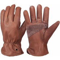 Retro-Arbeitshandschuhe aus Leder für Bau, Hof, Gartenarbeit, mit verstärkter Handfläche für Männer und Frauen (Braun, M) von BEIJIYI