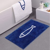 Rutschfeste Badematte - Blau und Weiß - Fischmuster - Badezimmermatte - Duschmatte - Schnelltrocknend - Küchenmatte - 50 x 80 cm - Blau Rutschfeste Badematte - Blau und Weiß - Fischmuster - Badezimmermatte - Duschmatte - Schnelltrocknend - Küchenmatte - 50 x 80 cm - Blau von BEIJIYI