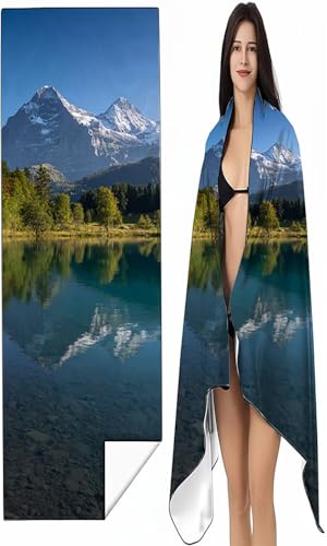 BEIJUYHU Mikrofaser Strandtuch 100 x 200 cm Blau Stranddecke Intimer Druckknopf, Saugfähig Sandfreies Schnell Trocknendes, Weiches See Strandtuch XXL für Strand Reise Schwimmen mit Tasche SYX5 Q-4 von BEIJUYHU