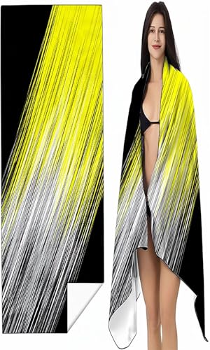 BEIJUYHU Mikrofaser Strandtuch 100 x 200 cm Gelb Stranddecke Intimer Druckknopf, Saugfähig Sandfreies Schnell Trocknendes, Weiches Linie Strandtuch XXL für Strand Reise Schwimmen mit Tasche SYX5 N-O von BEIJUYHU