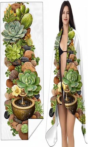 BEIJUYHU Mikrofaser Strandtuch 70 x 140cm Grün Stranddecke Intimer Druckknopf, Saugfähig Sandfreies Schnell Trocknendes, Weiches Pflanze Strandtuch XXL für Strand Reise Schwimmen mit Tasche SYX5 3-9 von BEIJUYHU