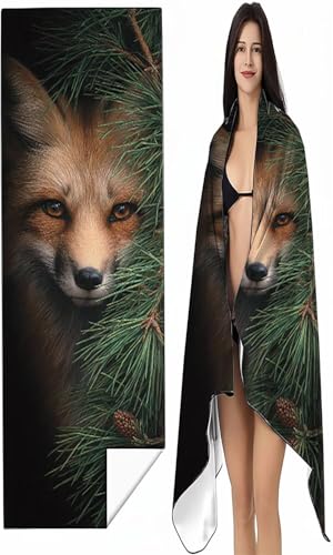 BEIJUYHU Mikrofaser Strandtuch 90 x 200cm Gelb Stranddecke Intimer Druckknopf, Saugfähig Sandfreies Schnell Trocknendes, Weiches Fuchs Strandtuch XXL für Strand Reise Schwimmen mit Tasche SYX9 P-5 von BEIJUYHU