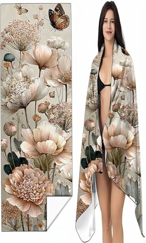 BEIJUYHU Mikrofaser Strandtuch 90x180 cm Rosa Stranddecke Intimer Druckknopf, Saugfähig Sandfreies Schnell Trocknendes, Weiches Mohn Strandtuch XXL für Strand Reise Schwimmen mit Tasche SYX9 0-6 von BEIJUYHU