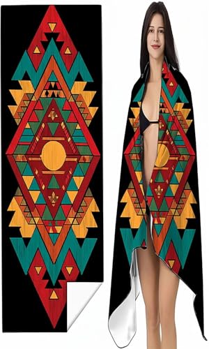 BEIJUYHU Mikrofaser Strandtuch 90x180 cm Rot Stranddecke Intimer Druckknopf, Saugfähig Sandfreies Schnell Trocknendes, Weiches Abstrakt Strandtuch XXL für Strand Reise Schwimmen mit Tasche SYX9 U-2 von BEIJUYHU