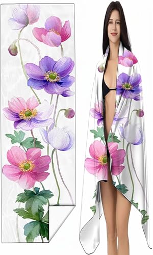 BEIJUYHU Strandtuch Mikrofaser Handtuch Groß 100 x 200 cm, Microfaser Handtücher Kompakt und Sandfest, Leicht und chnelltrocknend Gym Handtuch für Travel Strand Sauna mit Tasche Rosa Blumen SYX3 G-Q von BEIJUYHU