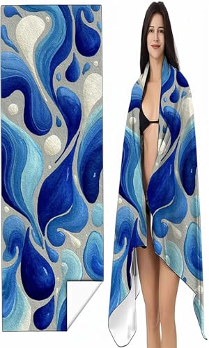 BEIJUYHU Strandtuch Mikrofaser Handtuch Groß 60x120 cm, Microfaser Handtücher Kompakt und Sandfest, Leicht und chnelltrocknend Gym Handtuch für Travel Strand Sauna mit Tasche Blau Abstrakt SYX1 5-H von BEIJUYHU