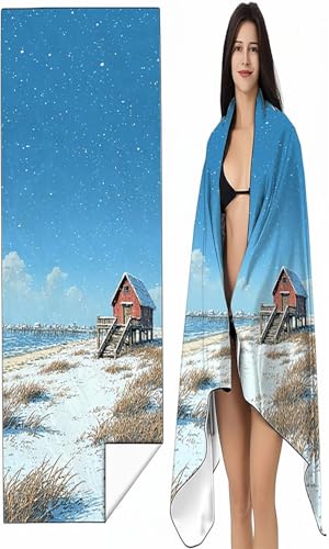 BEIJUYHU Strandtuch Mikrofaser Handtuch Groß 60x120 cm, Microfaser Handtücher Kompakt und Sandfest, Leicht und chnelltrocknend Gym Handtuch für Travel Strand Sauna mit Tasche Blau Landschaft SYX5 6-3 von BEIJUYHU