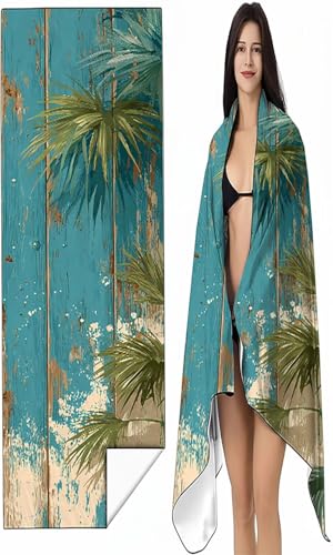 BEIJUYHU Strandtuch Mikrofaser Handtuch Groß 60x120 cm, Microfaser Handtücher Kompakt und Sandfest, Leicht und chnelltrocknend Gym Handtuch für Travel Strand Sauna mit Tasche Grün Palmen SYX7 4-4 von BEIJUYHU