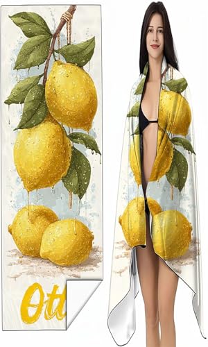 BEIJUYHU Strandtuch Mikrofaser Handtuch Groß 80 x 160 cm, Microfaser Handtücher Kompakt und Sandfest, Leicht und chnelltrocknend Gym Handtuch für Travel Strand Sauna mit Tasche Gelb Obst SYX1 W-F von BEIJUYHU