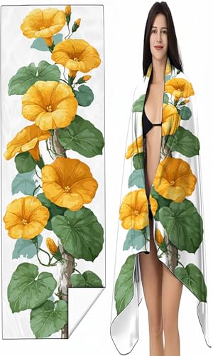 BEIJUYHU Strandtuch Mikrofaser Handtuch Groß 80 x 160 cm, Microfaser Handtücher Kompakt und Sandfest, Leicht und chnelltrocknend Gym Handtuch für Travel Strand Sauna mit Tasche Gelb Pflanze SYX7 0-Q von BEIJUYHU