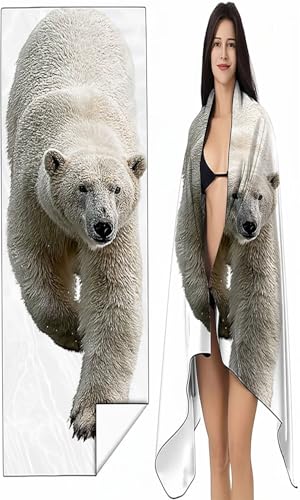 BEIJUYHU Strandtuch Mikrofaser Handtuch Groß 80 x 160 cm, Microfaser Handtücher Kompakt und Sandfest, Leicht und chnelltrocknend Gym Handtuch für Travel Strand Sauna mit Tasche Weiß Tier SYX5 4-4 von BEIJUYHU